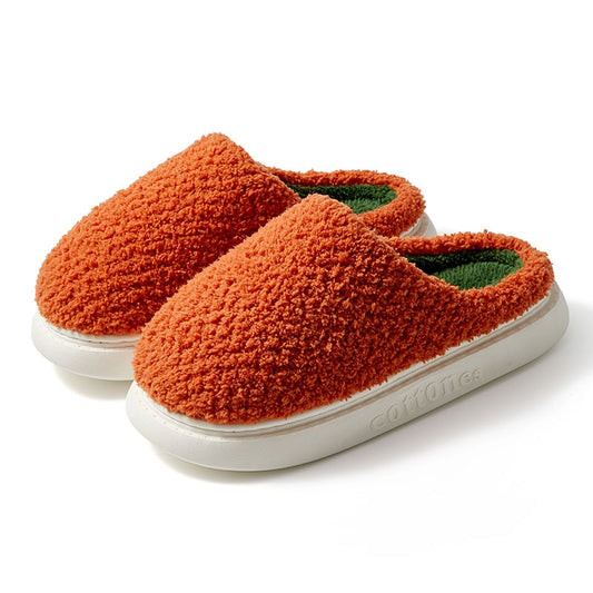 Chaussons compensés pour femme en polaire et coton avec une semelle en EVA, de couleur orange