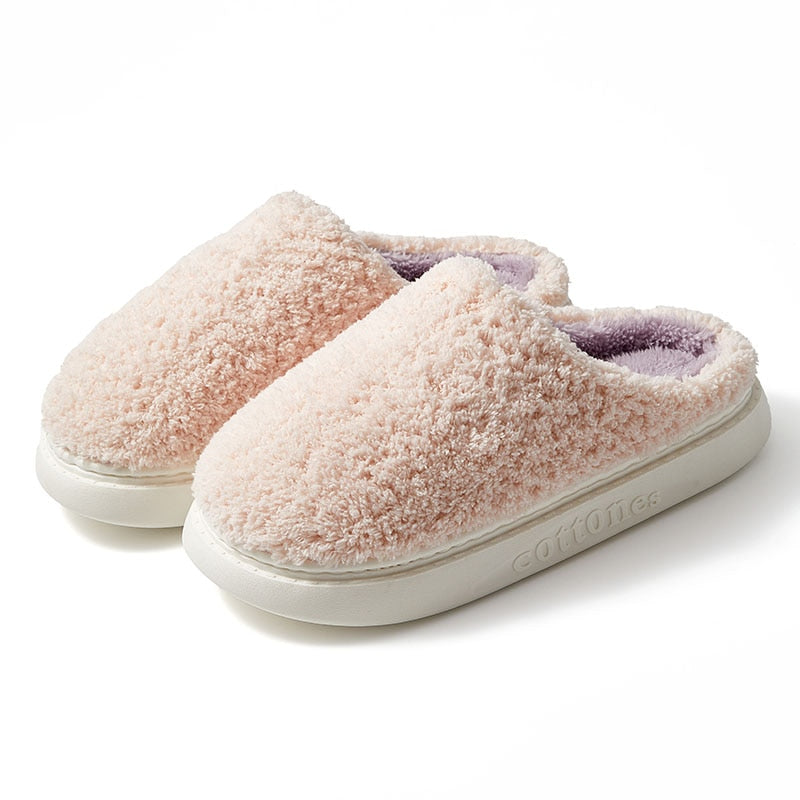 Chaussons pour femme en polaire et coton avec une semelle épaisse en EVA, de couleur rose